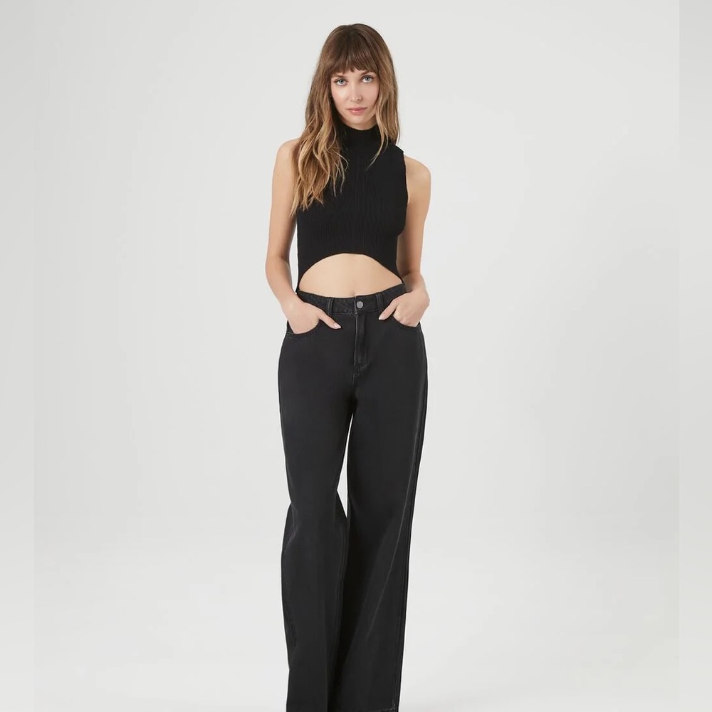 SWEATER-KNIT MOCK NECK CROP TOP
